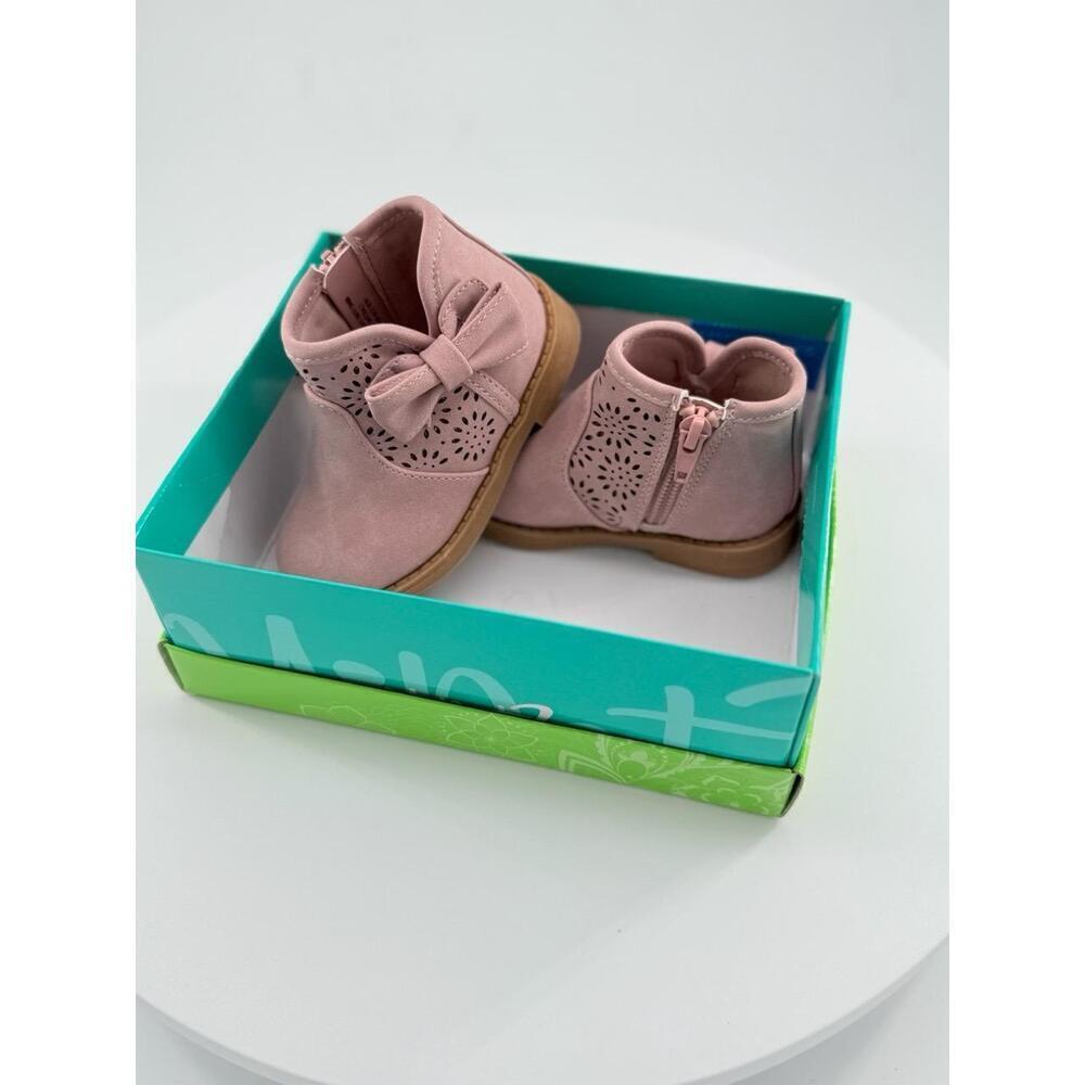 NWT Girls Toddler Shoe Size 5 Pink Ankle Bootie Suede Bow Perforated Pattern - Picture 2 of 13